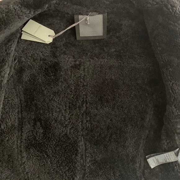 ALLSAINTS Jacket "Farley" Moto-Inspired Genuine Shearling & Suede Leather Sz Lg - Picture 12 of 16